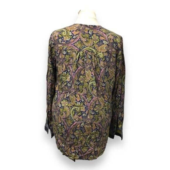 LOFT Women’s Long Sleeve  1/2 Button Front Paisley Shirt, Blue, size M - Picture 3 of 7